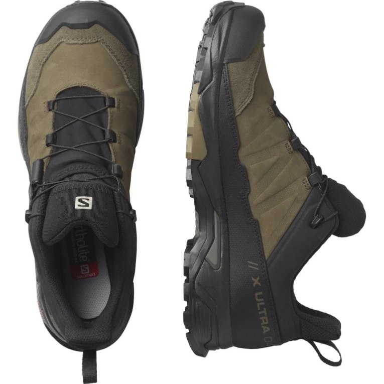 Tenis Senderismo Salomon X Ultra 4 Cuero GTX Hombre Negros Verde Oliva | MX ATEU071